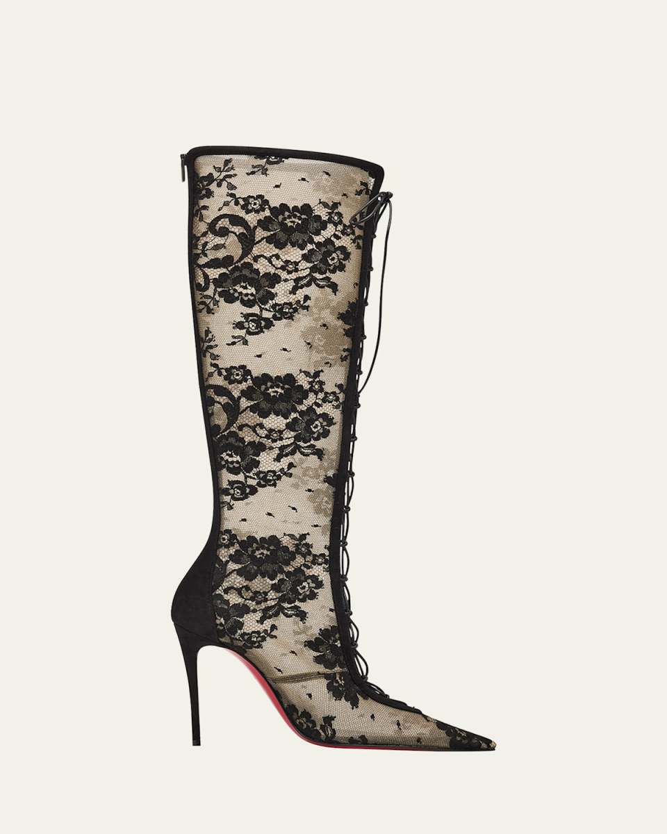 KM Lace Red-Sole Knee-High Boots